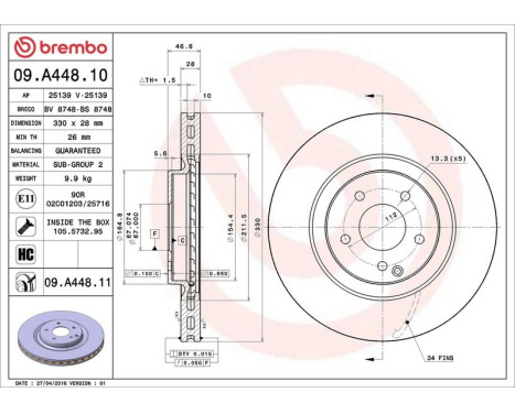 Brake Disc COATED DISC LINE 09.A448.11 Brembo, Image 3