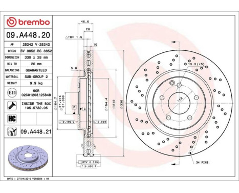 Brake Disc COATED DISC LINE 09.A448.21 Brembo, Image 3