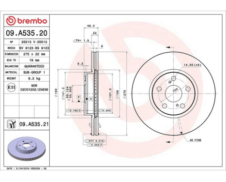 Brake Disc COATED DISC LINE 09.A535.21 Brembo, Image 3