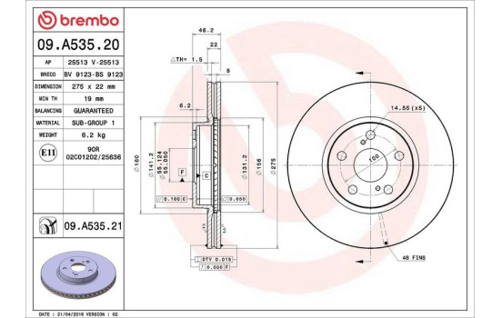 Brake Disc COATED DISC LINE 09.A535.21 Brembo, Image 3