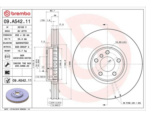 Brake Disc COATED DISC LINE 09.A542.11 Brembo, Image 2
