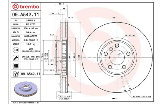 Brake Disc COATED DISC LINE 09.A542.11 Brembo, Image 2