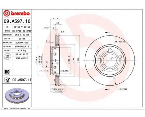 Brake Disc COATED DISC LINE 09.A597.11 Brembo, Image 2