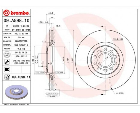 Brake Disc COATED DISC LINE 09.A598.11 Brembo, Image 2