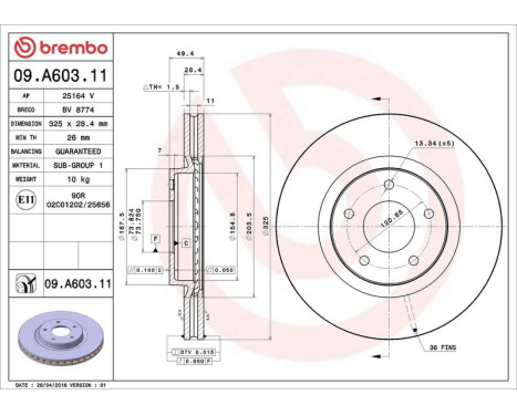 Brake Disc COATED DISC LINE 09.A603.11 Brembo, Image 3