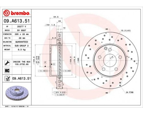 Brake Disc COATED DISC LINE 09.A613.51 Brembo, Image 2