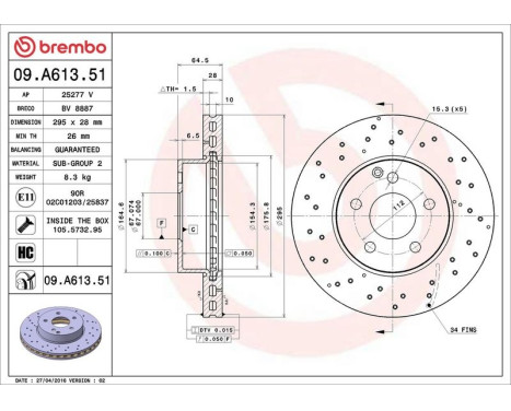 Brake Disc COATED DISC LINE 09.A613.51 Brembo, Image 3