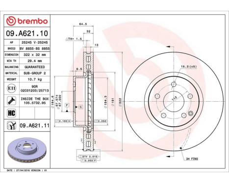 Brake Disc COATED DISC LINE 09.A621.11 Brembo, Image 3