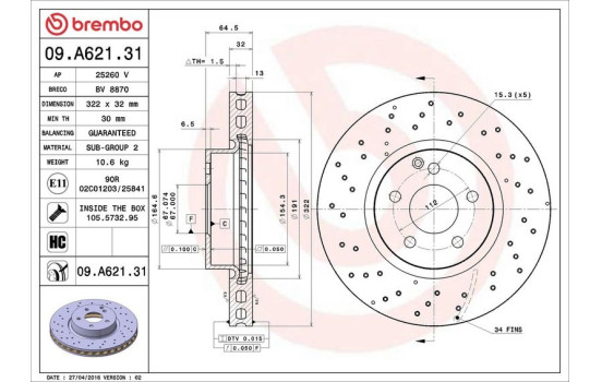 Brake Disc COATED DISC LINE 09.A621.31 Brembo, Image 2