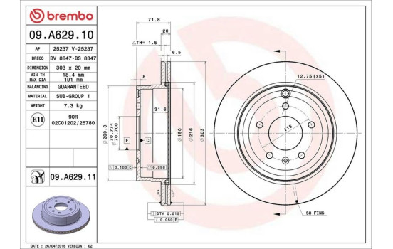 Brake Disc COATED DISC LINE 09.A629.11 Brembo, Image 3
