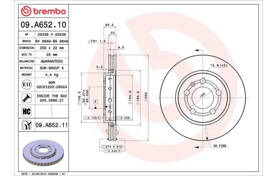 Brake Disc COATED DISC LINE 09.A652.11 Brembo, Image 3