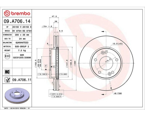 Brake Disc COATED DISC LINE 09.A706.11 Brembo, Image 3