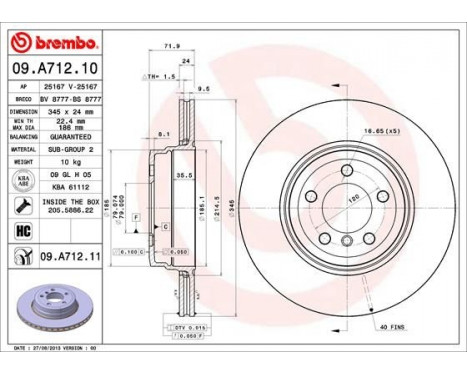 Brake Disc COATED DISC LINE 09.A712.11 Brembo, Image 3