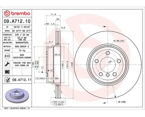 Brake Disc COATED DISC LINE 09.A712.11 Brembo, Image 4