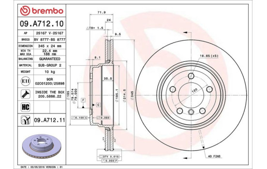 Brake Disc COATED DISC LINE 09.A712.11 Brembo, Image 3