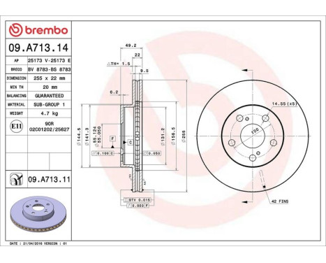 Brake Disc COATED DISC LINE 09.A713.11 Brembo, Image 3