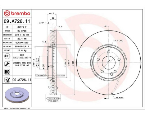 Brake Disc COATED DISC LINE 09.A726.11 Brembo, Image 3