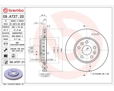 Brake Disc COATED DISC LINE 09.A727.21 Brembo, Image 3