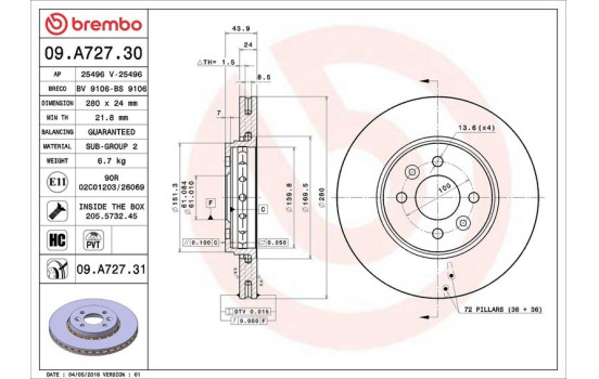 Brake Disc COATED DISC LINE 09.A727.31 Brembo, Image 3