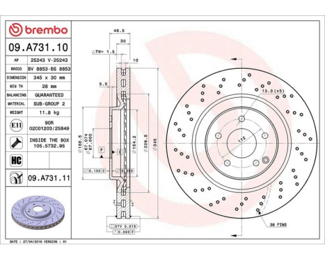 Brake Disc COATED DISC LINE 09.A731.11 Brembo, Image 3