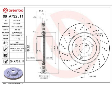 Brake Disc COATED DISC LINE 09.A732.11 Brembo, Image 3