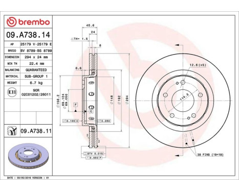 Brake Disc COATED DISC LINE 09.A738.11 Brembo, Image 3