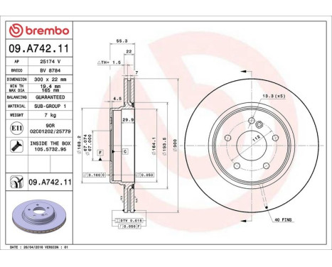 Brake Disc COATED DISC LINE 09.A742.11 Brembo, Image 3