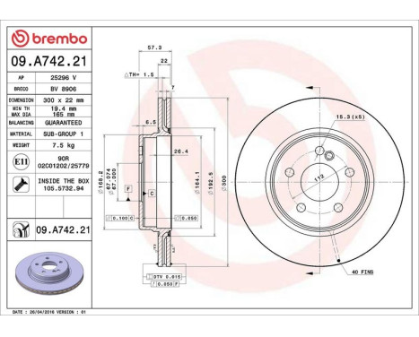 Brake Disc COATED DISC LINE 09.A742.21 Brembo, Image 3