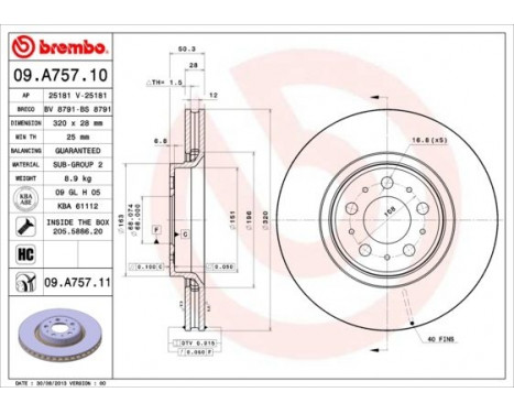 Brake Disc COATED DISC LINE 09.A757.11 Brembo, Image 2