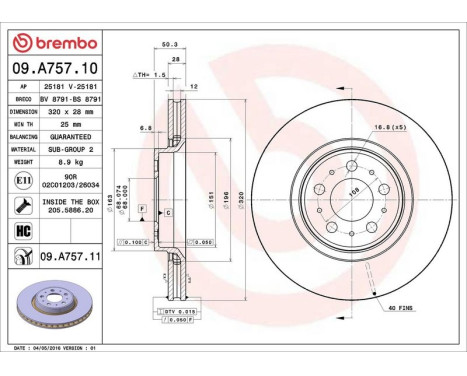 Brake Disc COATED DISC LINE 09.A757.11 Brembo, Image 3