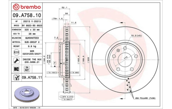 Brake Disc COATED DISC LINE 09.A758.11 Brembo, Image 2