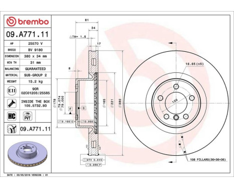 Brake Disc COATED DISC LINE 09.A771.11 Brembo, Image 2