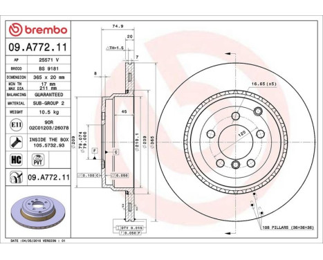 Brake Disc COATED DISC LINE 09.A772.11 Brembo, Image 2