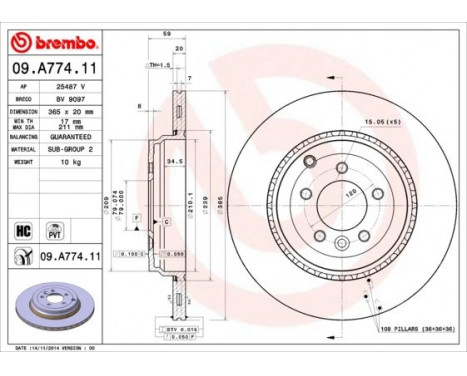 Brake Disc COATED DISC LINE 09.A774.11 Brembo