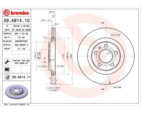 Brake Disc COATED DISC LINE 09.A814.11 Brembo, Image 2