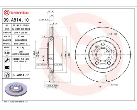 Brake Disc COATED DISC LINE 09.A814.11 Brembo, Image 3