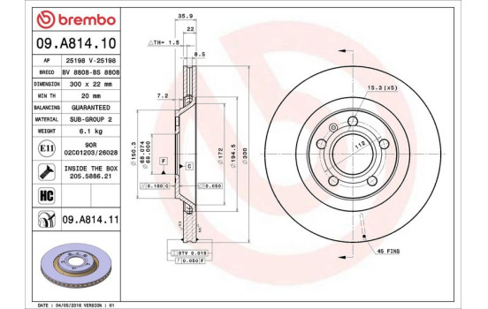 Brake Disc COATED DISC LINE 09.A814.11 Brembo, Image 3