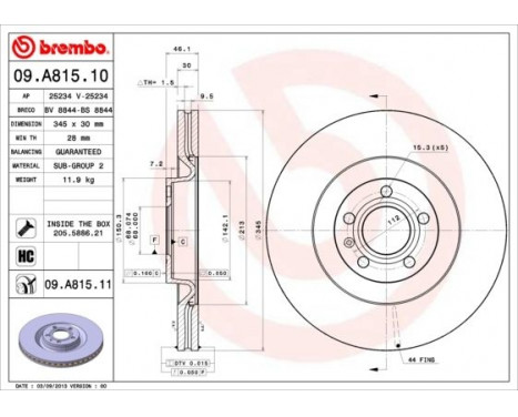 Brake Disc COATED DISC LINE 09.A815.11 Brembo, Image 2