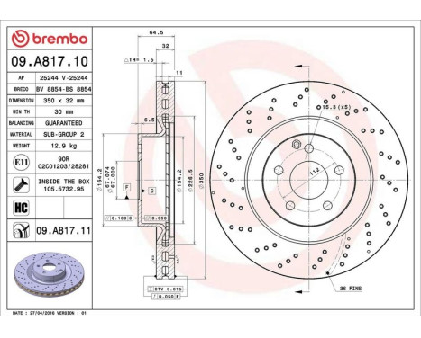 Brake Disc COATED DISC LINE 09.A817.11 Brembo, Image 3