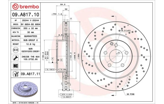 Brake Disc COATED DISC LINE 09.A817.11 Brembo, Image 2