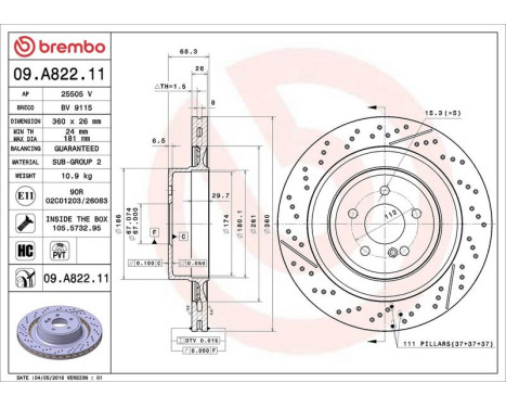 Brake Disc COATED DISC LINE 09.A822.11 Brembo, Image 3
