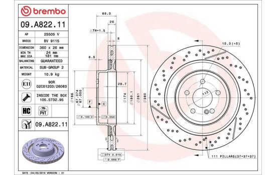 Brake Disc COATED DISC LINE 09.A822.11 Brembo, Image 2