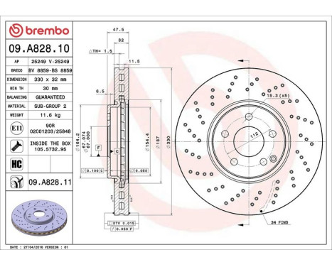 Brake Disc COATED DISC LINE 09.A828.11 Brembo, Image 3