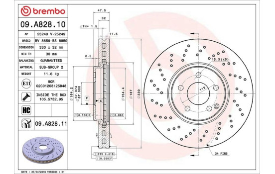 Brake Disc COATED DISC LINE 09.A828.11 Brembo, Image 2
