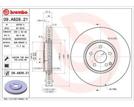 Brake Disc COATED DISC LINE 09.A828.21 Brembo