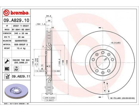 Brake Disc COATED DISC LINE 09.A829.11 Brembo, Image 2