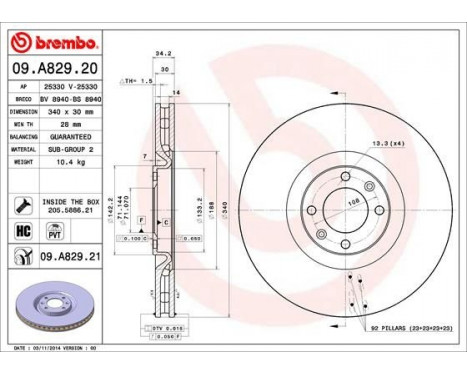 Brake Disc COATED DISC LINE 09.A829.21 Brembo, Image 2