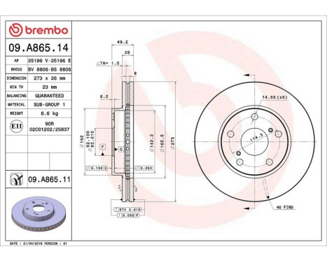 Brake Disc COATED DISC LINE 09.A865.11 Brembo, Image 3
