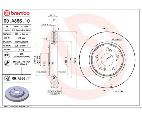 Brake Disc COATED DISC LINE 09.A866.11 Brembo, Image 3