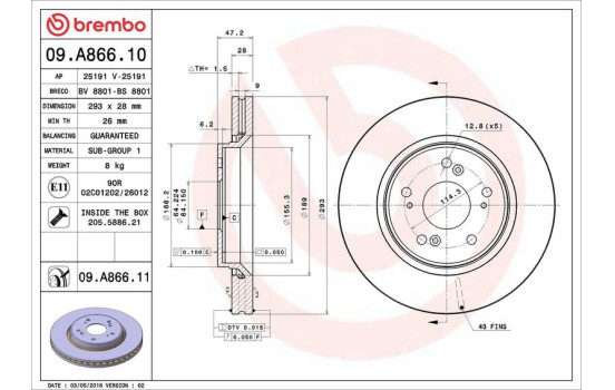 Brake Disc COATED DISC LINE 09.A866.11 Brembo, Image 3